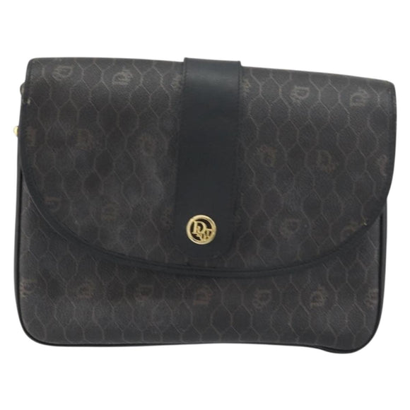 Christian Dior Honeycomb Canvas Shoulder Bag PVC Black Gold Auth 156324