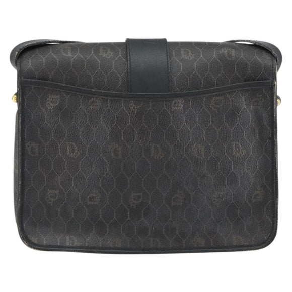 Christian Dior Honeycomb Canvas Shoulder Bag PVC Black Gold Auth 156324