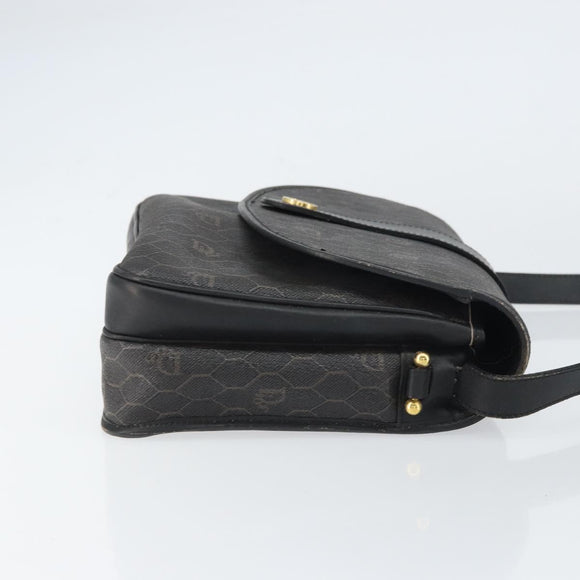 Christian Dior Honeycomb Canvas Shoulder Bag PVC Black Gold Auth 156324