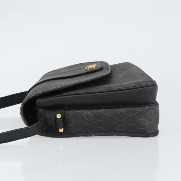 Christian Dior Honeycomb Canvas Shoulder Bag PVC Black Gold Auth 156324