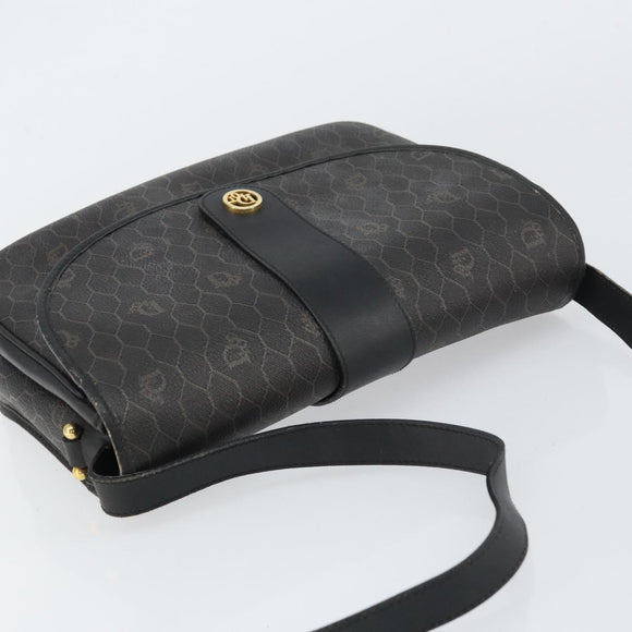Christian Dior Honeycomb Canvas Shoulder Bag PVC Black Gold Auth 156324