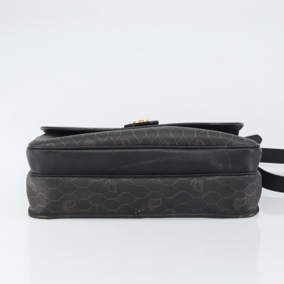 Christian Dior Honeycomb Canvas Shoulder Bag PVC Black Gold Auth 156324