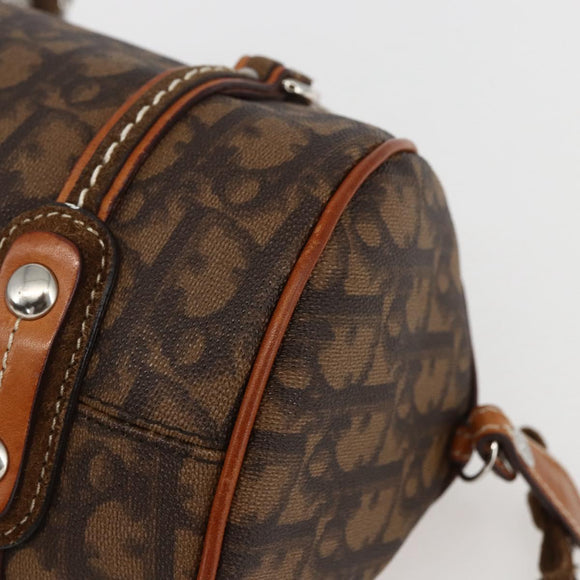 Christian Dior Romantic Trotter Canvas Hand Bag PVC Brown Silver Auth 156325A