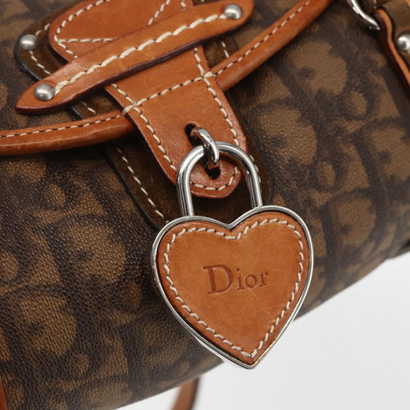 Christian Dior Romantic Trotter Canvas Hand Bag PVC Brown Silver Auth 156325A