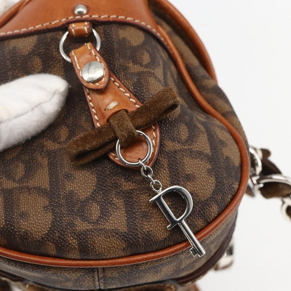 Christian Dior Romantic Trotter Canvas Hand Bag PVC Brown Silver Auth 156325A