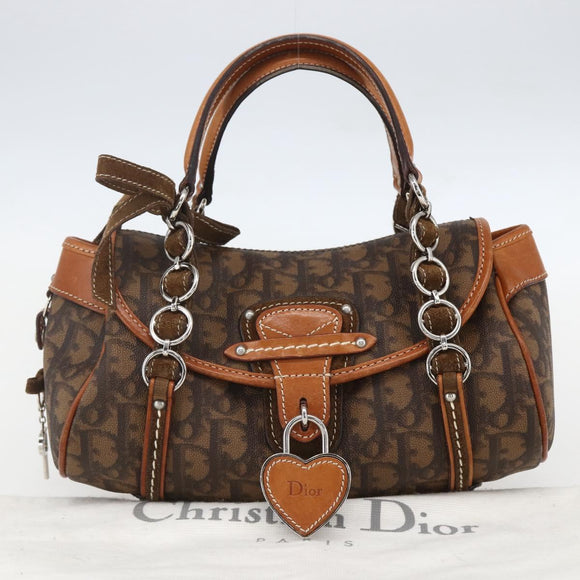 Christian Dior Romantic Trotter Canvas Hand Bag PVC Brown Silver Auth 156325A