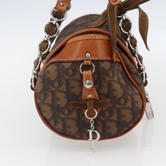 Christian Dior Romantic Trotter Canvas Hand Bag PVC Brown Silver Auth 156325A