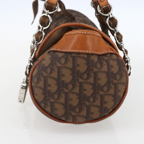 Christian Dior Romantic Trotter Canvas Hand Bag PVC Brown Silver Auth 156325A