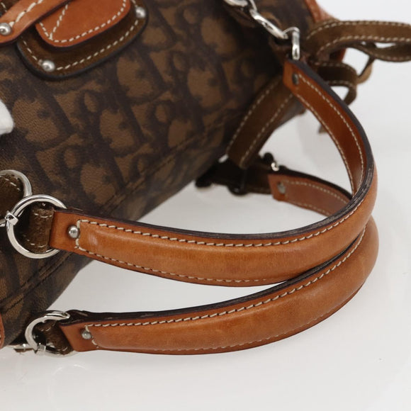 Christian Dior Romantic Trotter Canvas Hand Bag PVC Brown Silver Auth 156325A