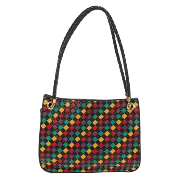 BOTTEGA VENETA INTRECCIATO Shoulder Bag Leather Black Gold Auth 156326V