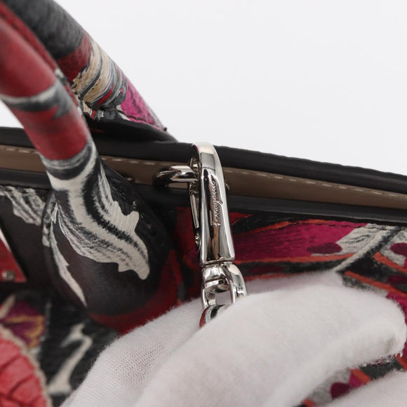 Salvatore Ferragamo Hand Bag Leather 2way Silver Pink Auth 156332SAM