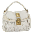Miu Miu Matelasse Hand Bag Leather 2way White Gold Auth 156334-1