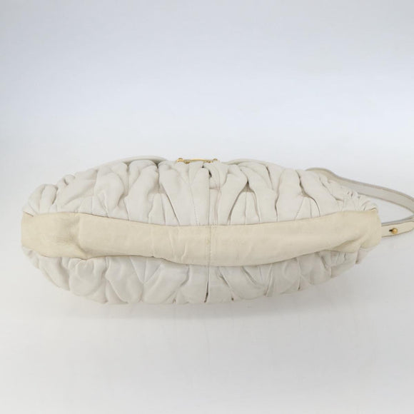 Miu Miu Matelasse Hand Bag Leather 2way White Gold Auth 156334
