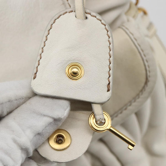 Miu Miu Matelasse Hand Bag Leather 2way White Gold Auth 156334