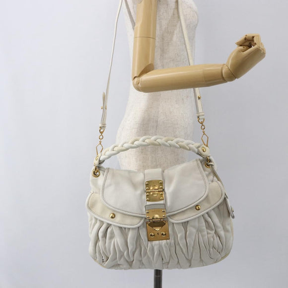 Miu Miu Matelasse Hand Bag Leather 2way White Gold Auth 156334