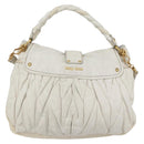 Miu Miu Matelasse Hand Bag Leather 2way White Gold Auth 156334-2