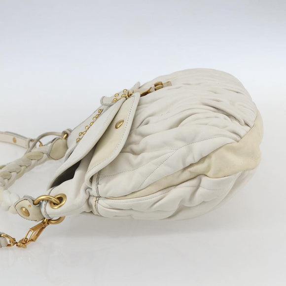 Miu Miu Matelasse Hand Bag Leather 2way White Gold Auth 156334