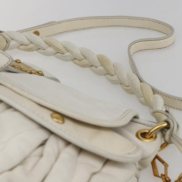 Miu Miu Matelasse Hand Bag Leather 2way White Gold Auth 156334