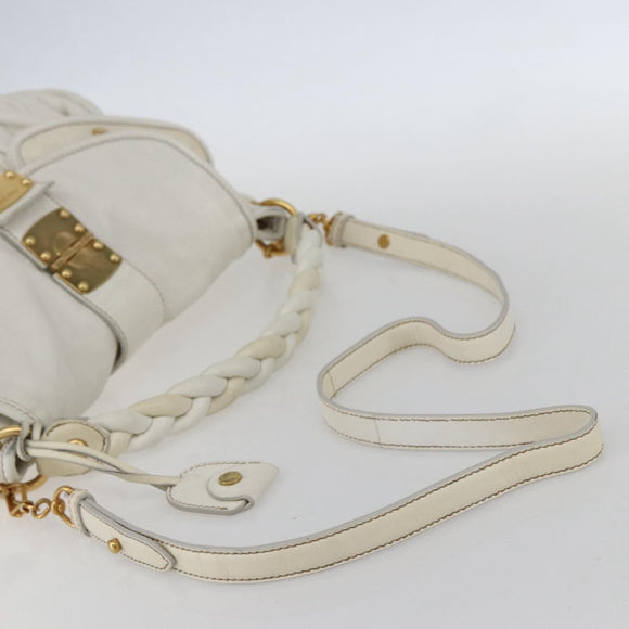 Miu Miu Matelasse Hand Bag Leather 2way White Gold Auth 156334