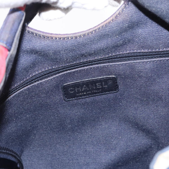 CHANEL Cruise Line Marine border Tote Bag Canvas Navy Silver CC Auth 156335