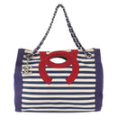 CHANEL Cruise Line Marine border Tote Bag Canvas Navy Silver CC Auth 156335-13