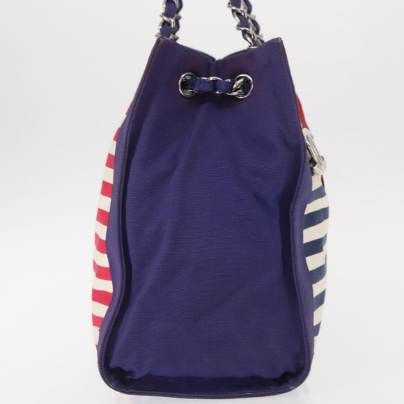 CHANEL Cruise Line Marine border Tote Bag Canvas Navy Silver CC Auth 156335