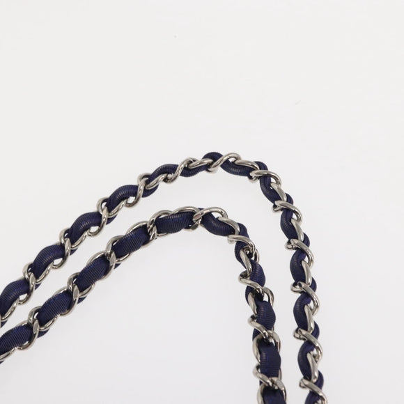 CHANEL Cruise Line Marine border Tote Bag Canvas Navy Silver CC Auth 156335