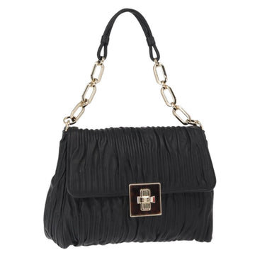 BALLY Chain Shoulder Bag Leather Black Gold Auth 156337