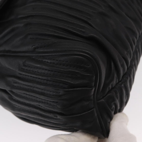 BALLY Chain Shoulder Bag Leather Black Gold Auth 156337