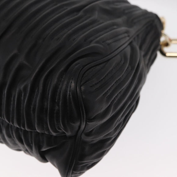 BALLY Chain Shoulder Bag Leather Black Gold Auth 156337