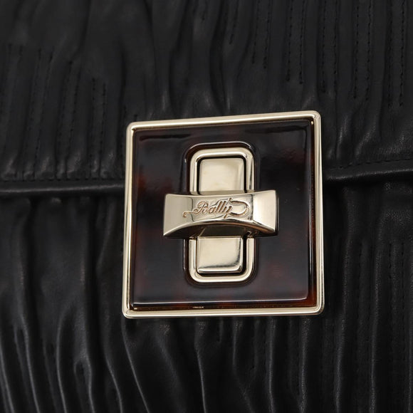 BALLY Chain Shoulder Bag Leather Black Gold Auth 156337