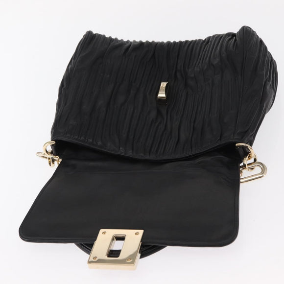 BALLY Chain Shoulder Bag Leather Black Gold Auth 156337