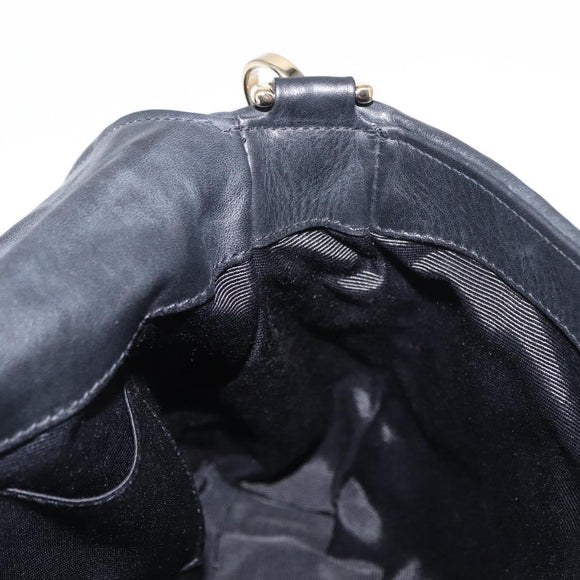 BALLY Chain Shoulder Bag Leather Black Gold Auth 156337