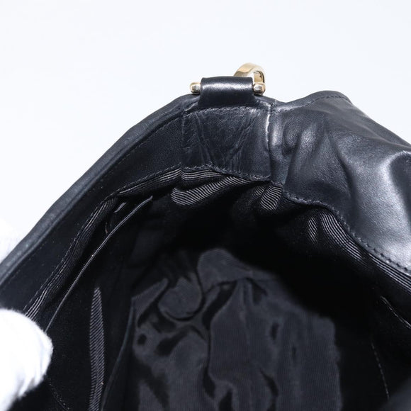 BALLY Chain Shoulder Bag Leather Black Gold Auth 156337