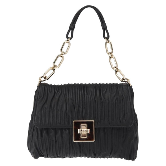 BALLY Chain Shoulder Bag Leather Black Gold Auth 156337