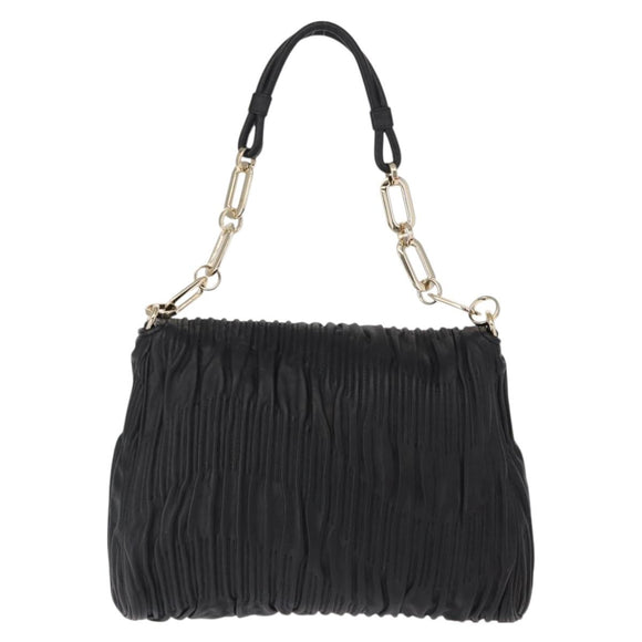 BALLY Chain Shoulder Bag Leather Black Gold Auth 156337