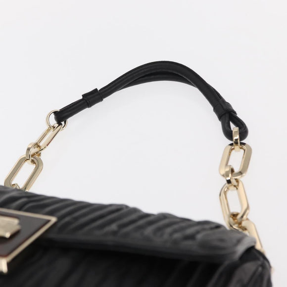 BALLY Chain Shoulder Bag Leather Black Gold Auth 156337