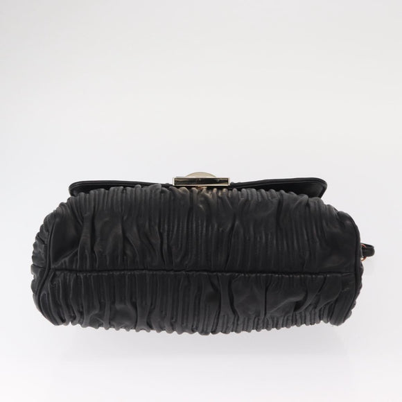 BALLY Chain Shoulder Bag Leather Black Gold Auth 156337