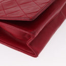 CHANEL Matelasse Chain Shoulder Bag Lamb Skin Red Gold CC Auth 156350-11