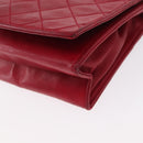 CHANEL Matelasse Chain Shoulder Bag Lamb Skin Red Gold CC Auth 156350-12