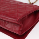 CHANEL Matelasse Chain Shoulder Bag Lamb Skin Red Gold CC Auth 156350-14