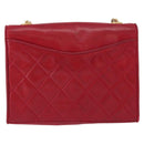 CHANEL Matelasse Chain Shoulder Bag Lamb Skin Red Gold CC Auth 156350-3