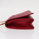 CHANEL Matelasse Chain Shoulder Bag Lamb Skin Red Gold CC Auth 156350-5