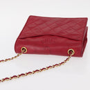 CHANEL Matelasse Chain Shoulder Bag Lamb Skin Red Gold CC Auth 156350-6