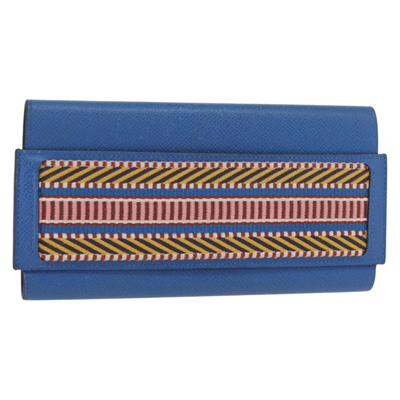 HERMES Passant Long Sangrecaval Long Wallet Leather Blue Auth 156370M