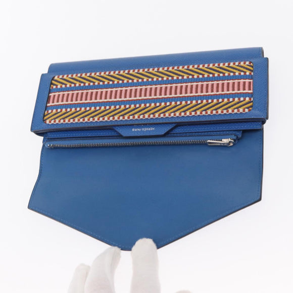 HERMES Passant Long Sangrecaval Long Wallet Leather Blue Auth 156370M