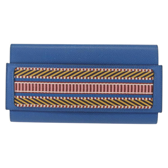 HERMES Passant Long Sangrecaval Long Wallet Leather Blue Auth 156370M