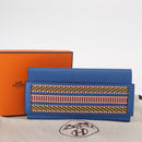 HERMES Passant Long Sangrecaval Long Wallet Leather Blue Auth 156370M-28