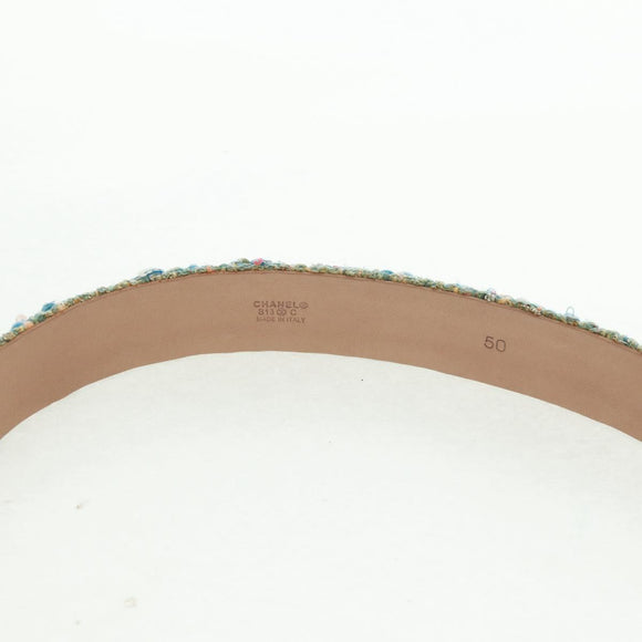CHANEL Belt tweed Light Blue CC Auth 156372V