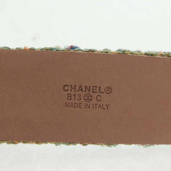 CHANEL Belt tweed Light Blue CC Auth 156372V